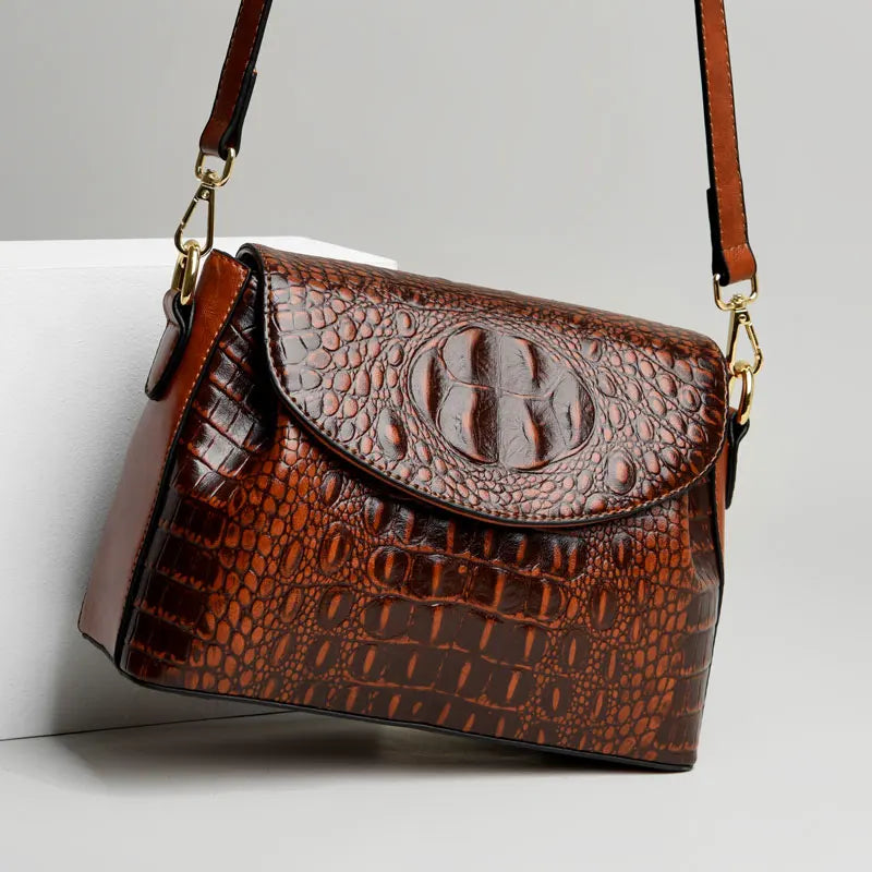 Female Bag Genuine Leather Casual Tote Bags Crocodile Pattern Shoulder