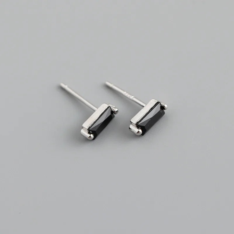 WANTME 925 Sterling Silver Colorful Square Shiny Zircon Beads Piercing Stud Earrings for Women Fashion Gothic Exquisite Jewelry