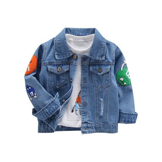 Kid Boys Jeans Coats Cartoon m Printed Denim Jackets Blue Baby Girls Children Clothing