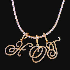 Cursive Letters Cubic Zirconia Chain Intial Name Necklace Hip Hop Jewelry Gold