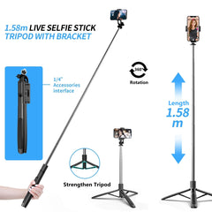 1580mm Wireless Selfie Stick Tripod Foldable Monopod With Fill light