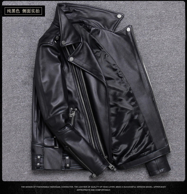 Spring Black Pu Leather Motorcycle Jacket for Men Style Long Sleeve