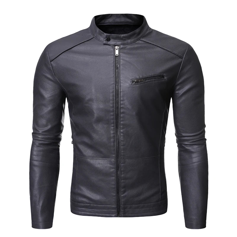 Leather Jacket Men Spring Autumn Coat Motorcycle Biker Slim Fit Outwear Male