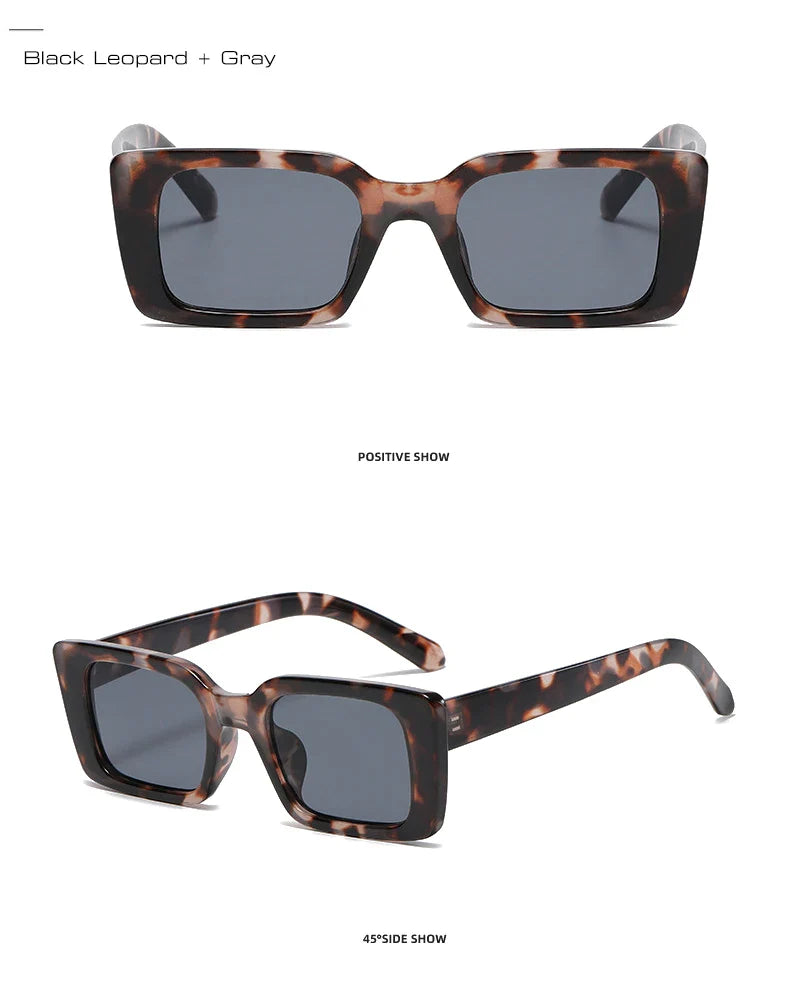 SO&EI Ins Popular Fashion Small Rectangle Sunglasses Women Retro Leopard Shades UV400 Men Trending Square Sun Glasses