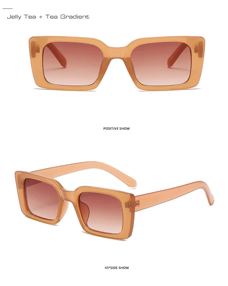 SO&EI Ins Popular Fashion Small Rectangle Sunglasses Women Retro Leopard Shades UV400 Men Trending Square Sun Glasses