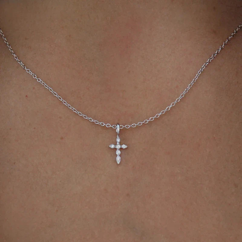 Aide 925 Sterling Silver Necklaces Charms for Women Crystal Cross Clavicle Collar Chain Simple Choker Necklace Accessories Gift