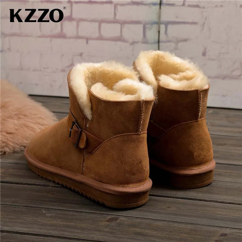 Men Casual Real Leather Winter Snow Boots Natural Wool