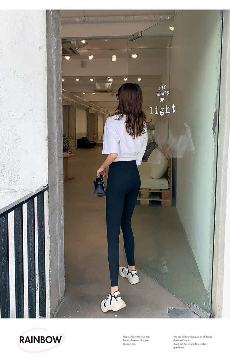 Women Sharkskin Black Leggings Thin Workout Stretch Fitness