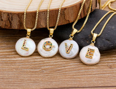 Fashion Initial Alphabet A-Z Letters Natural Freshwater Pearl Pendant Necklace