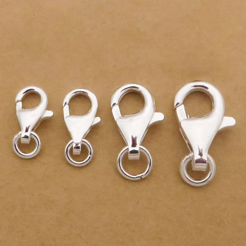 2pcs Real Pure Solid 925 Sterling Silver Lobster Spring Clasps with Ring Hook Claw Buckle Connector Jewelry Making Findings