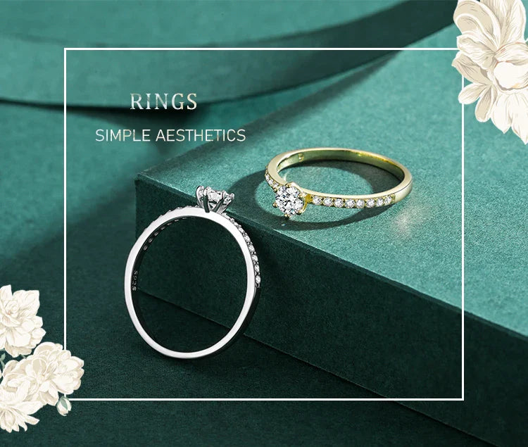 Ailmay Classic 925 Sterling Silver Sparkling Clear Zircon Golden Color Rings For Women Wedding Engagement Fine Female Jewelry