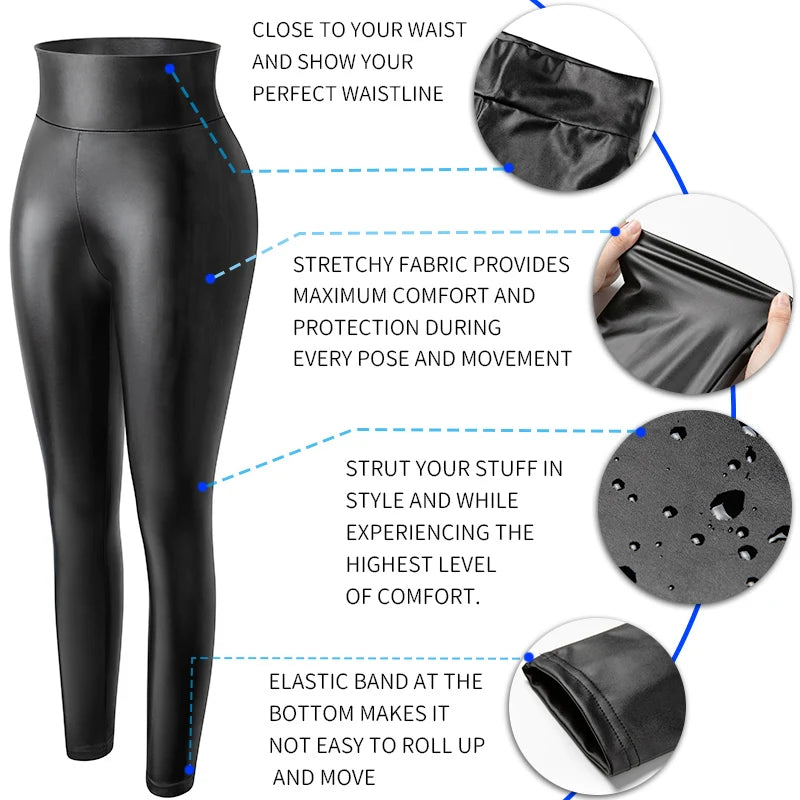 High Waist Faux Leather Leggings Women Thick Non See-through PU Leggings