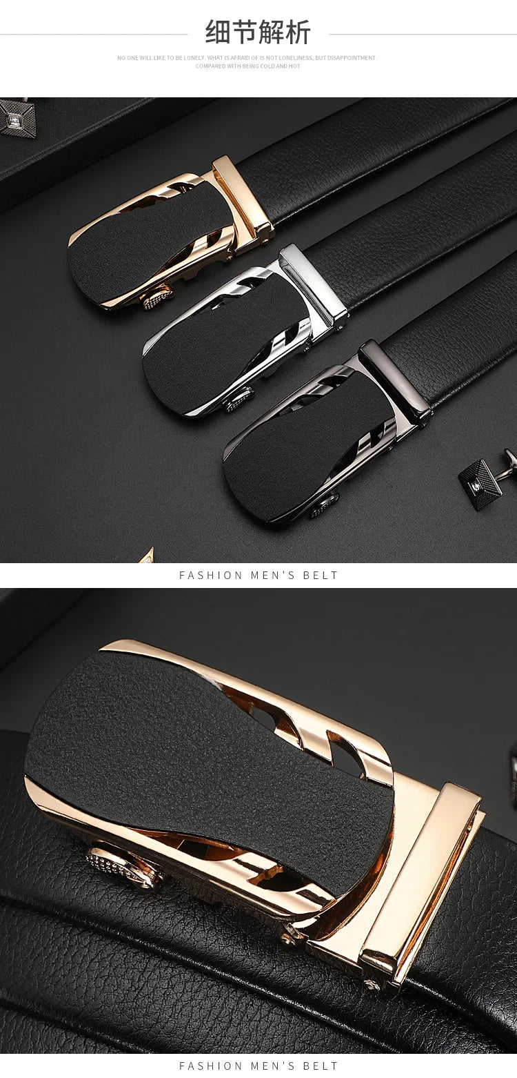 CEXIKA Men's Genuine Leather Automatic Buckle Belt Custom Engraved Name/Logo Ideal Waist Belt for Father's Day Personalized Gift
