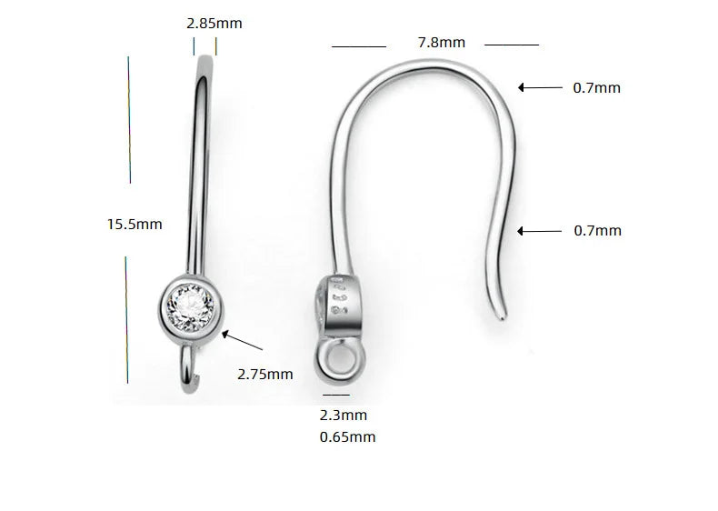 TrustDavis Real 925 Sterling Silver Fashion Dazzling CZ Opening Handmade Ear Hook Earring DIY Accessories Fine Jewelry HY365