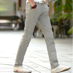 Thin Men Linen Cotton Slacks Men's Trousers Business Casual Straight Men