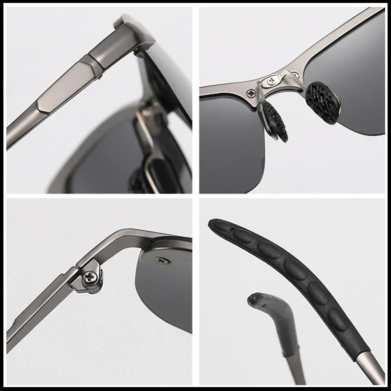 Half-frame Photochromic Sunglasses Men Women Vintage Metal Polarized Sun Glasses For Male Night Vision Driving Shades