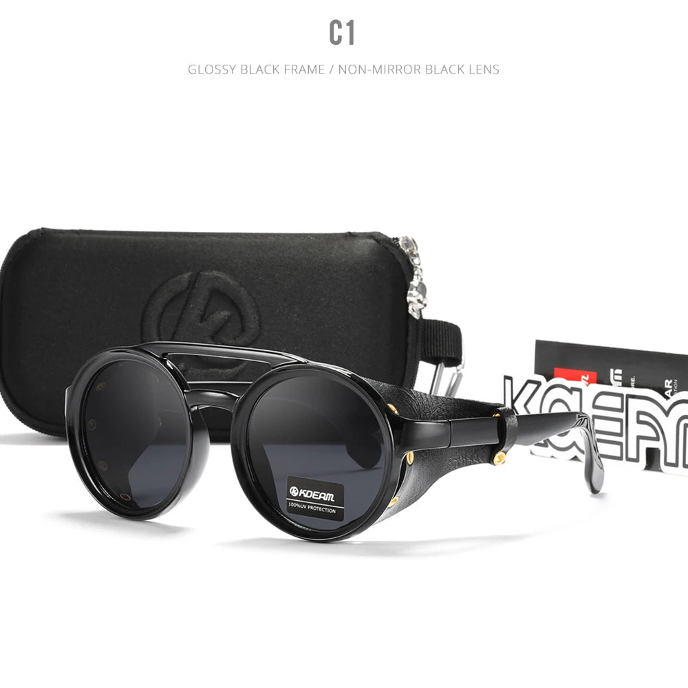 Sunglasses Men Women Leather Shield Sunglasses  Twin Bridge Designed