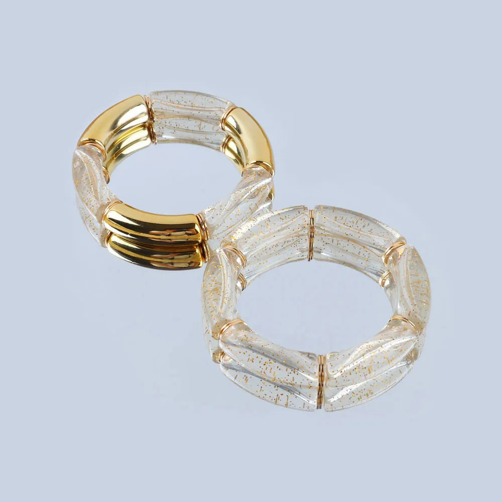 Fashion Acrylic 4PCS/Set Resin Amber Bamboo Bead Elastic Bracelet Bangles Tube Beads Handmake 2024 Trendy Designer Bracelet Set