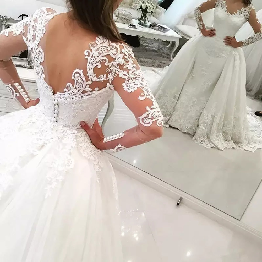 White Bridesmaid Dresses: Wedding Dress Long Sleeve Lace Bridal Wedding Gowns