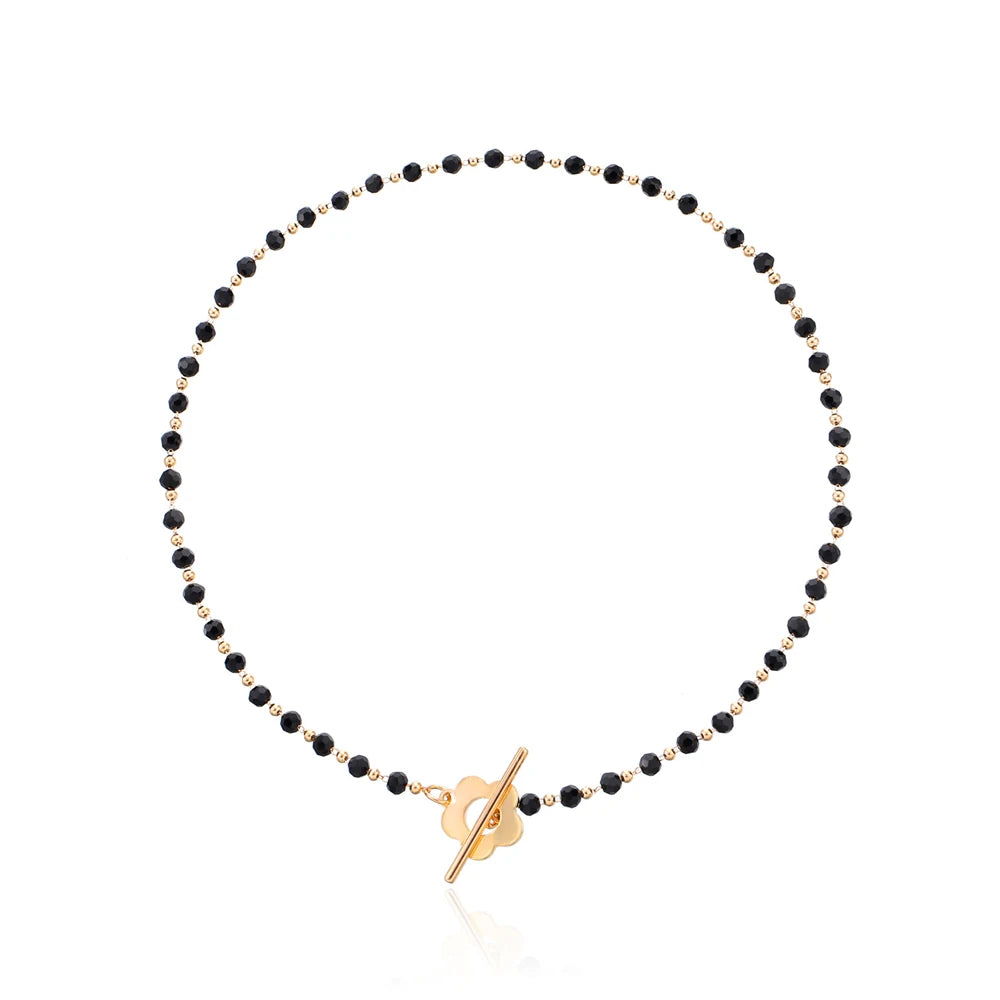 Fashion Luxury Black Crystal Glass Bead Chain Choker Necklace