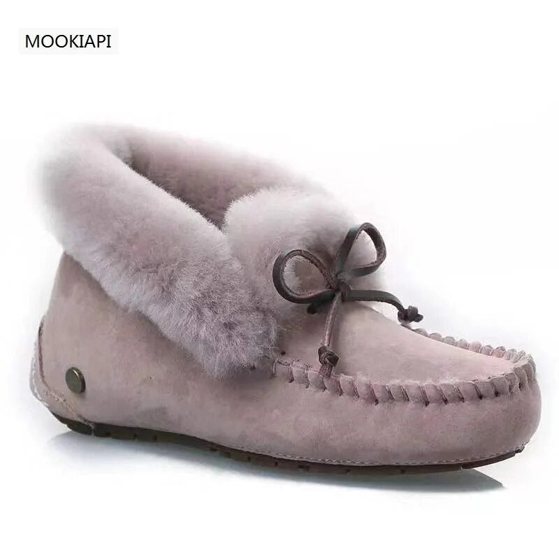 100% Genuine Leather Waterproof Women Flat Shoes Comfortable Winter Warm