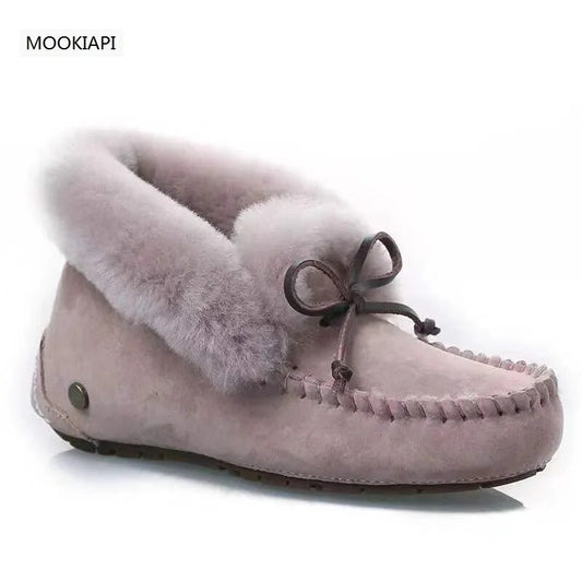 100% Genuine Leather Waterproof Women Flat Shoes Comfortable Winter Warm