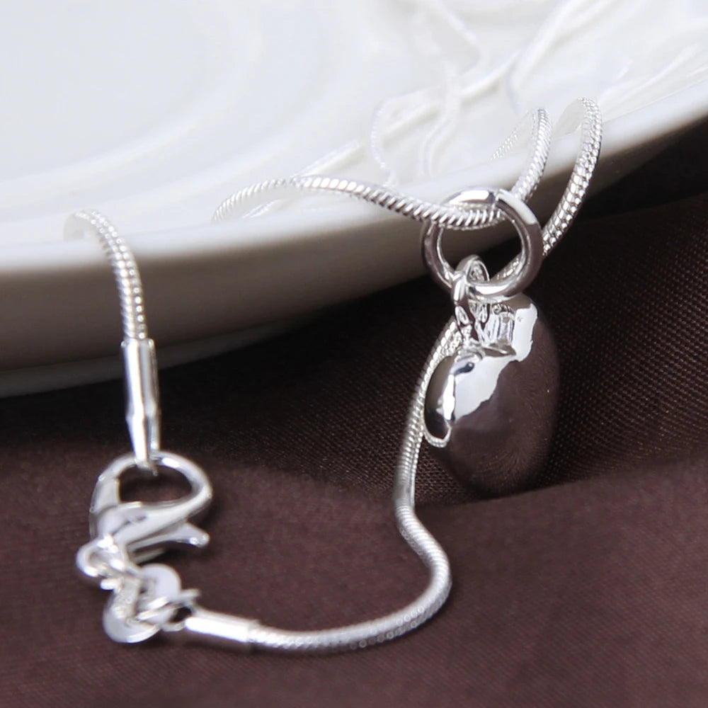 925 Sterling Silver Solid Small Heart Pendant Necklace 16-30 Inch Snake
