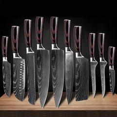 Japanese Kitchen Knives Set Laser Damascus Pattern Chef Knife Sharp