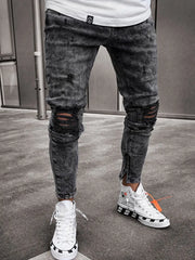 Biker Jeans Men's Distressed Stretch Ripped Biker Jeans