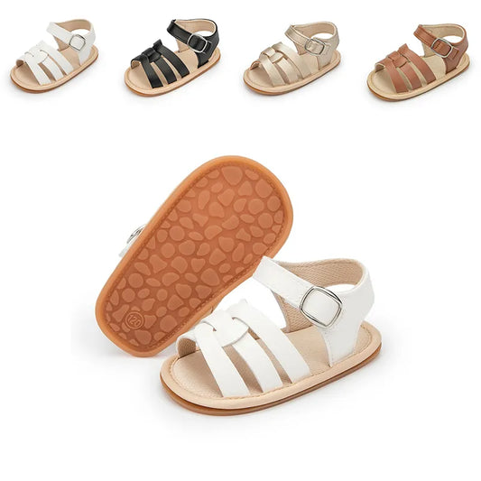 KIDSUN Baby Shoes Infant Sandals Leather Rubber Flat Non-slip Soft-Sole Toddler Girl Boy First Walkers Crib Shoes Size 0-18M