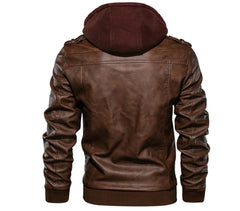 Winter Men's PU Leather Jacket Casual Man Motorcycle Leather Hooded Coats