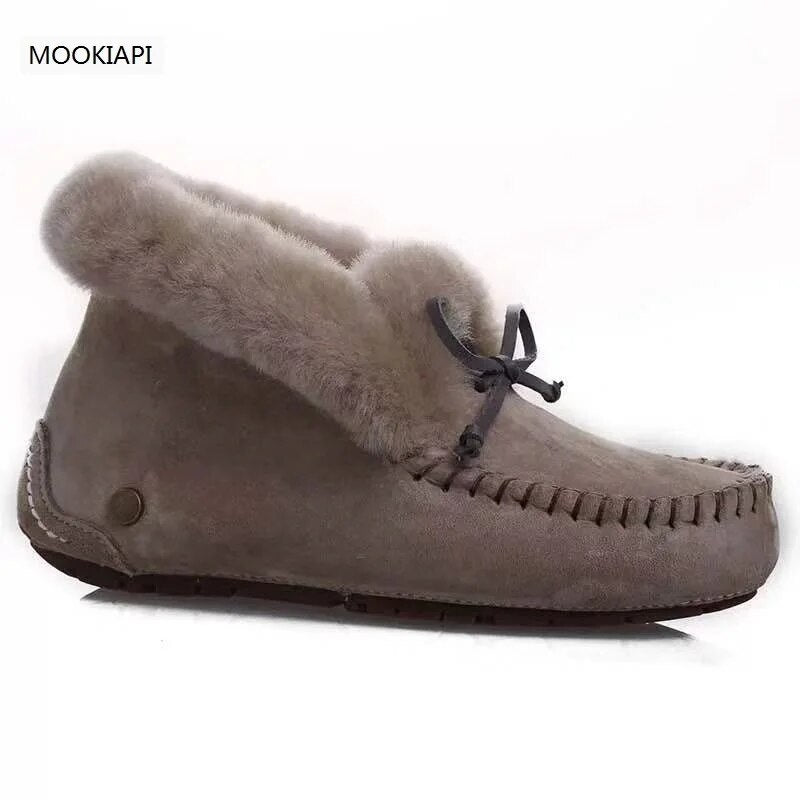 100% Genuine Leather Waterproof Women Flat Shoes Comfortable Winter Warm