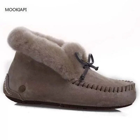 100% Genuine Leather Waterproof Women Flat Shoes Comfortable Winter Warm