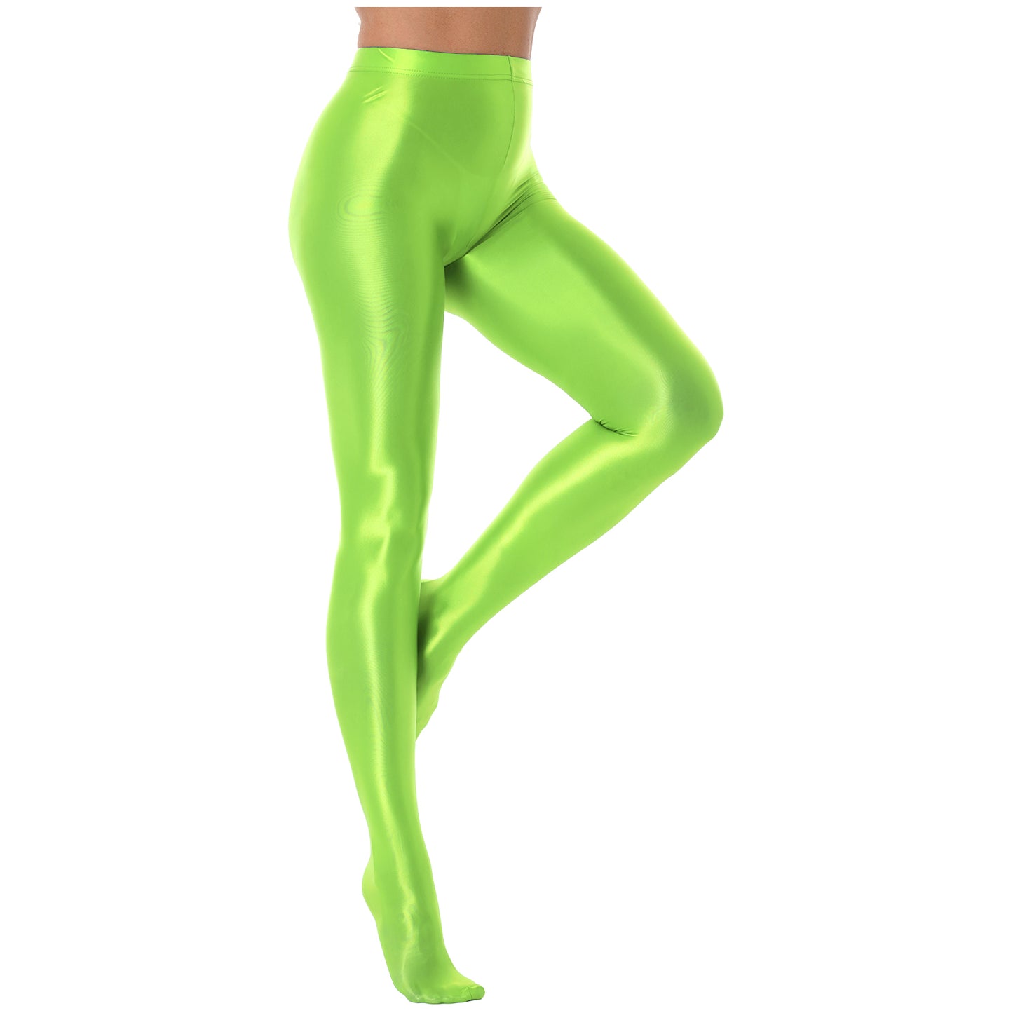 Women Glossy Solid Color Pantyhose High Waist Tights Stockings Footed Leggings