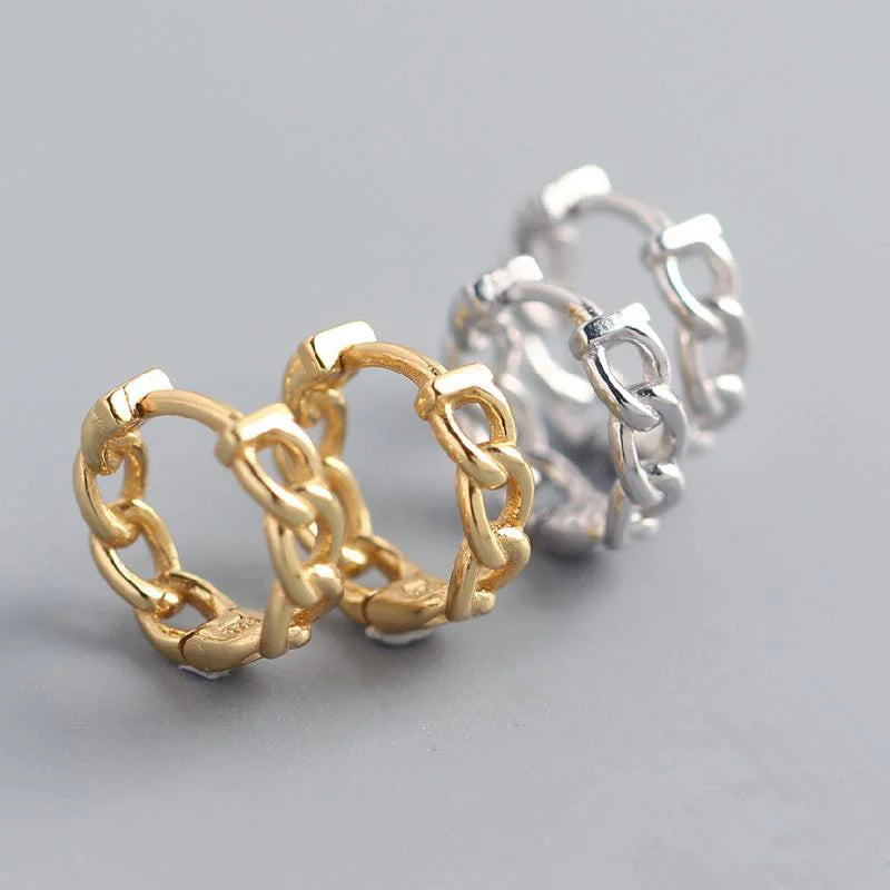WANTME Real 100% 925 Sterling Silver Punk Hip-Hop Link Chain Gothic Studs Earrings for Fashion Women Jewelry Accessories 2022