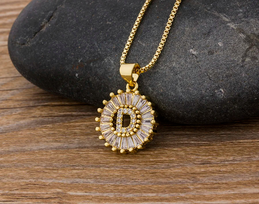 NIdin Hot Sale 2 Colors Initial Letter Pendant 26 Letters Charm Name Necklace Top Quality Copper Zircon Jewelry Birthday Gift