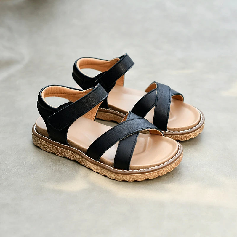 Real Leather Girls Roman Sandals Foot Arch Sole Baby Boys Garden Shoes