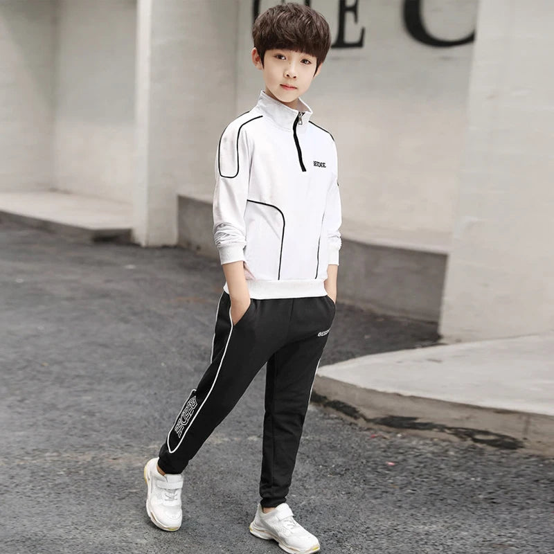 4 5 6 8 10 12 Years Big Boys Clothing Sets Autumn Cotton Long Sleeve Sweatshirt + Pants 2Pcs Kids Sports Suit Teenage Tracksuits