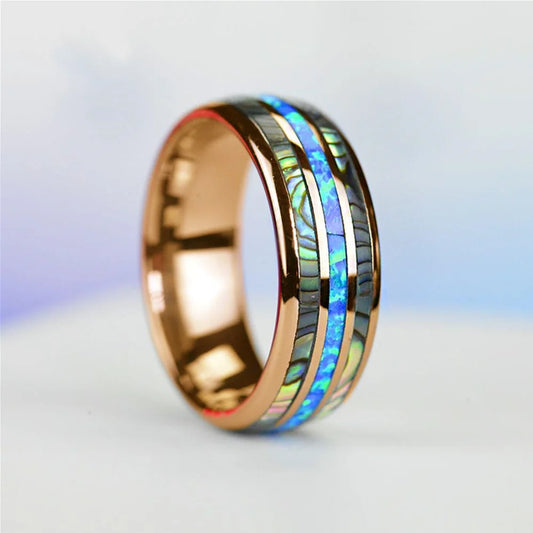 Fashion 8mm Rose Gold Color Tungsten Wedding Men Stainless Steel Rings Inlay