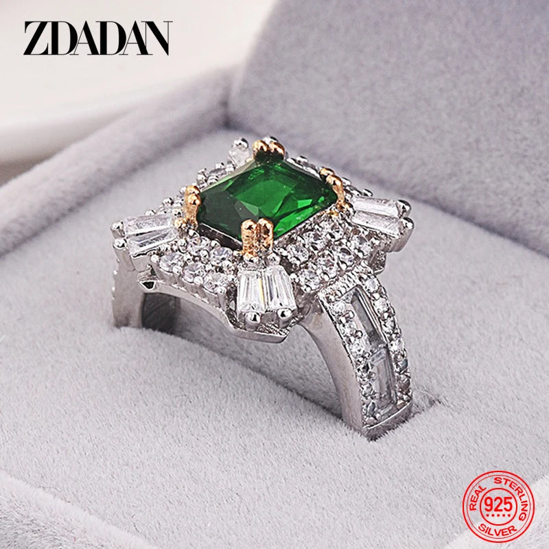925 Sterling Silver Emerald Zircon Ring For Women Charm Wedding Jewelry