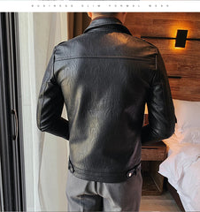 Men Faux Leather Jacket Oblique Zipper Jackets Motorcycle Black Jaqueta De Couro