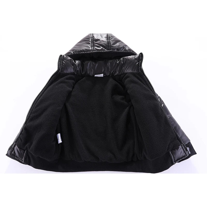Little Boys Girls Winter Coats Solid Color Warm Thicken Cotton Removable Hooded Jacket