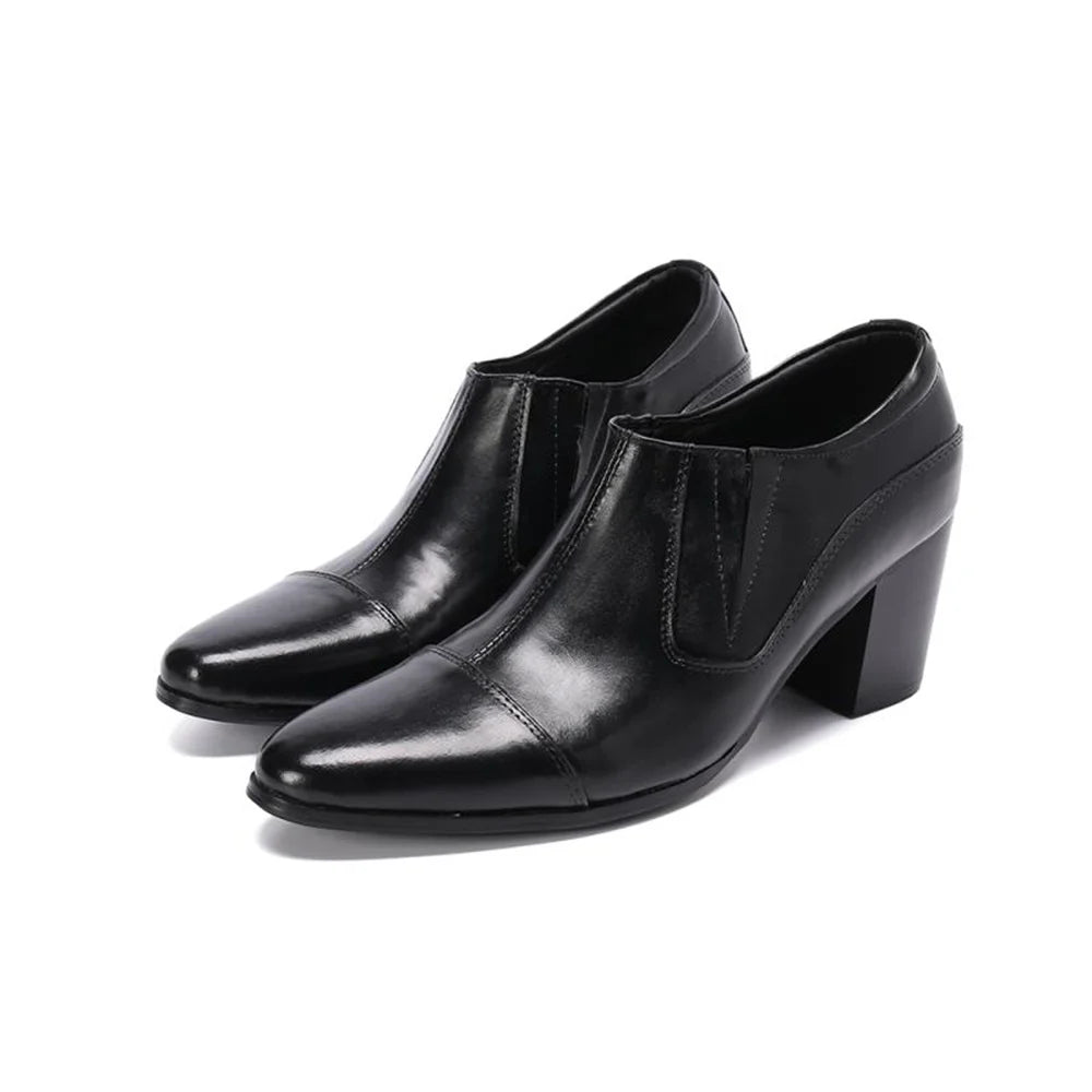 Classic Chelsea Men High Heels Increased Genuine Leather Shoes Pointed Toe Set Foot Autumn Formal