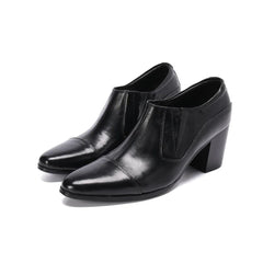 Classic Chelsea Men High Heels Increased Genuine Leather Shoes Pointed