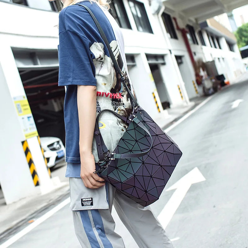 Luminous reflective  Bag Geometric Tote Folding Shoulder Bags for women