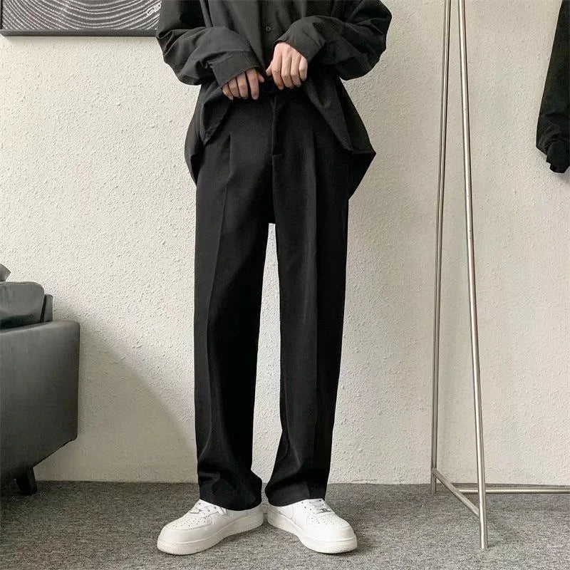 Suit Pants Men Fashion Society Mens Dress Pants Korean Loose Straight Casual Pants
