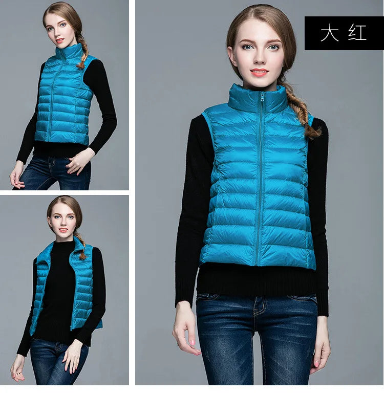 Women's White Duck Down Vest Sleeveless Jacket Winter Light and Warm