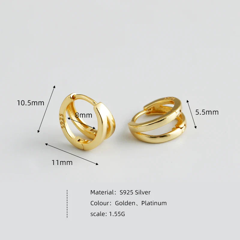 WANTME 925 Sterling Silver Simple Glossy Double Ear Buckle for Women Unique Charm Party Hoop Earrings Fine Jewelry Accessories