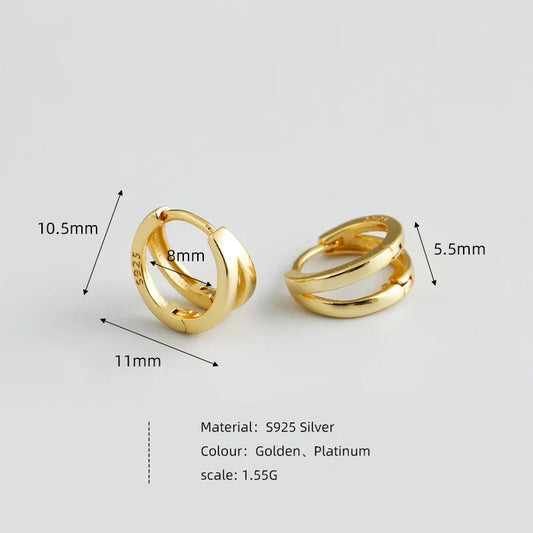 WANTME 925 Sterling Silver Simple Glossy Double Ear Buckle for Women Unique Charm Party Hoop Earrings Fine Jewelry Accessories