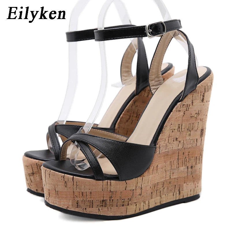 Eilyken Summer White Women's High Heels Hollow Out Sandals Platform Buckle Wedges Front Open Toe Ladies Shoes